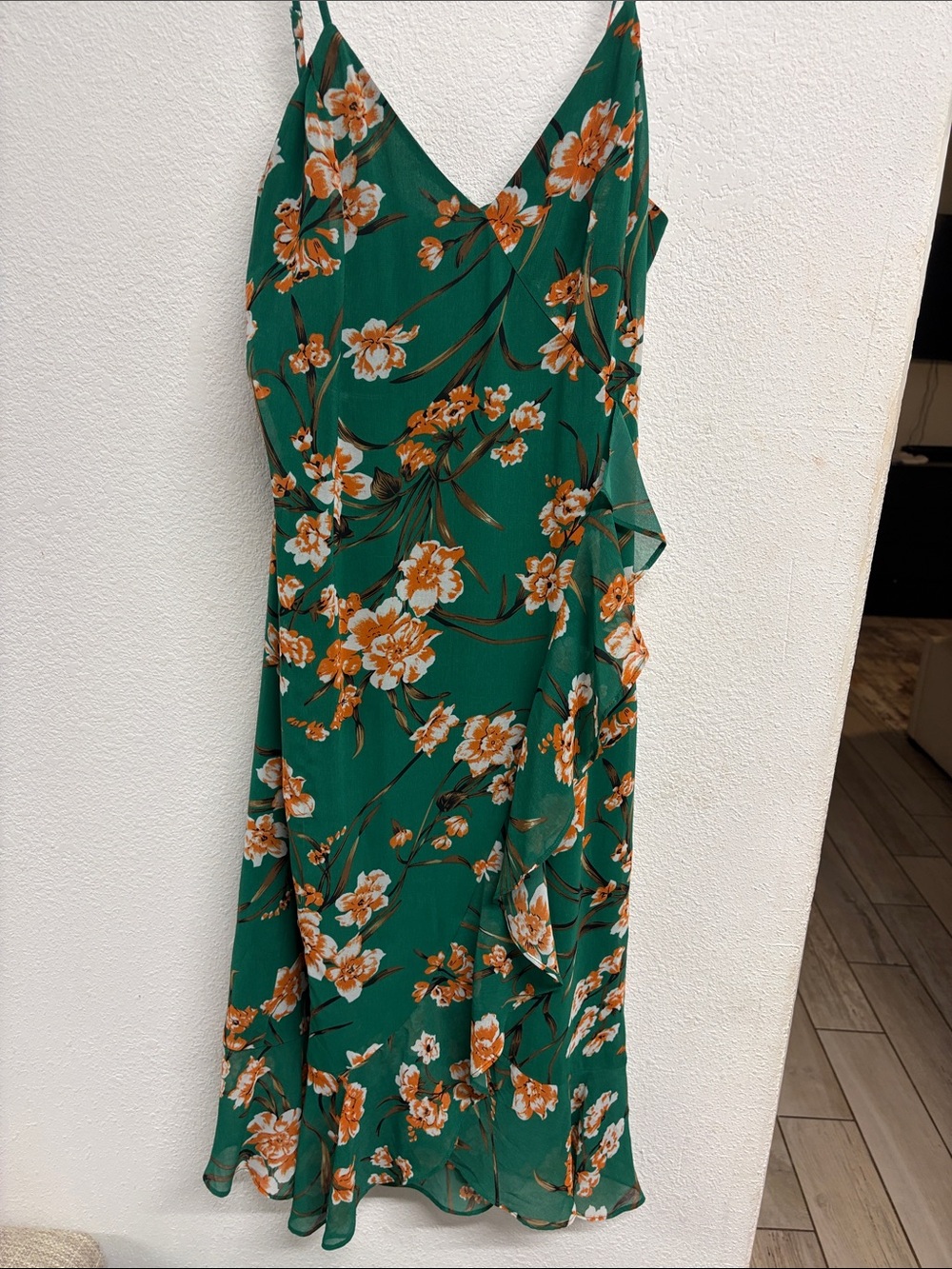 Bardot Green Maxi Dress with Orange Floral Print